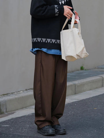 AIDASE  -  Loose Straight Suit Trousers Mens 2025 Spring Summer Fashion Pleated Solid Color Pants Streetwear Men Vintage Trousers aidase-shop